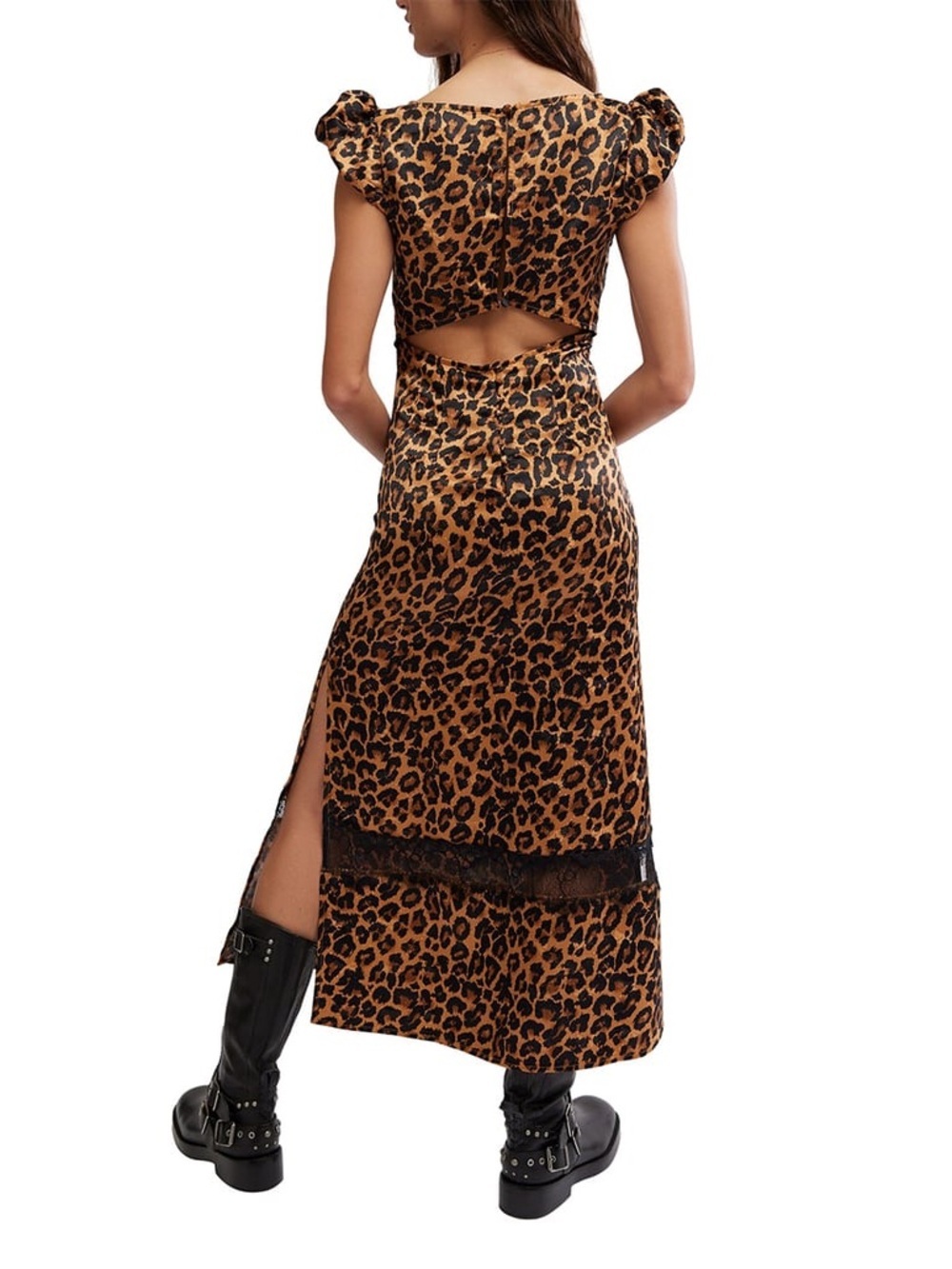 New Free People Foolish Heart Leopard Print Midi Dress Animal Lace Sz M - Picture 3 of 16